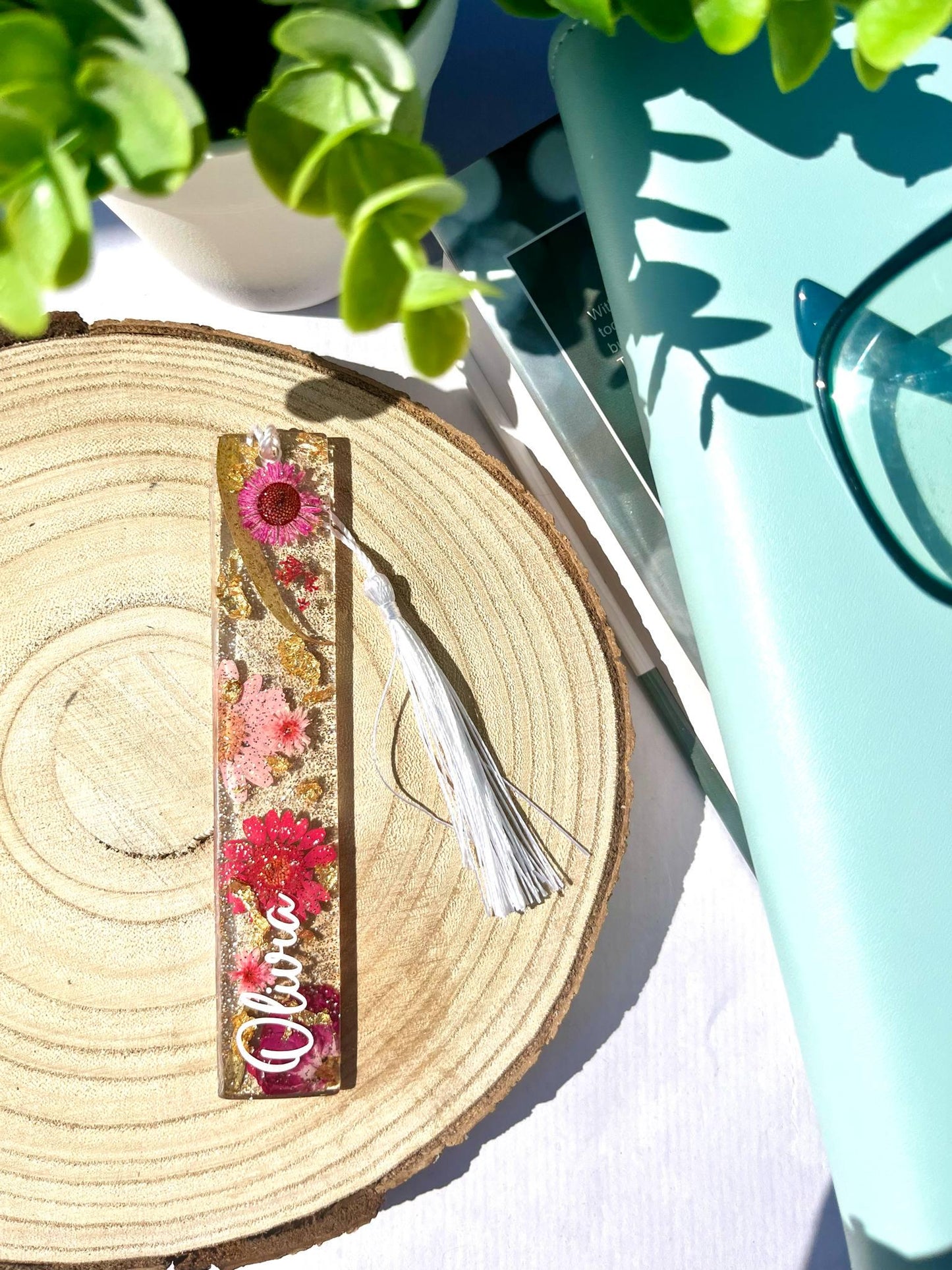 Personalised Resin Flower Bookmark