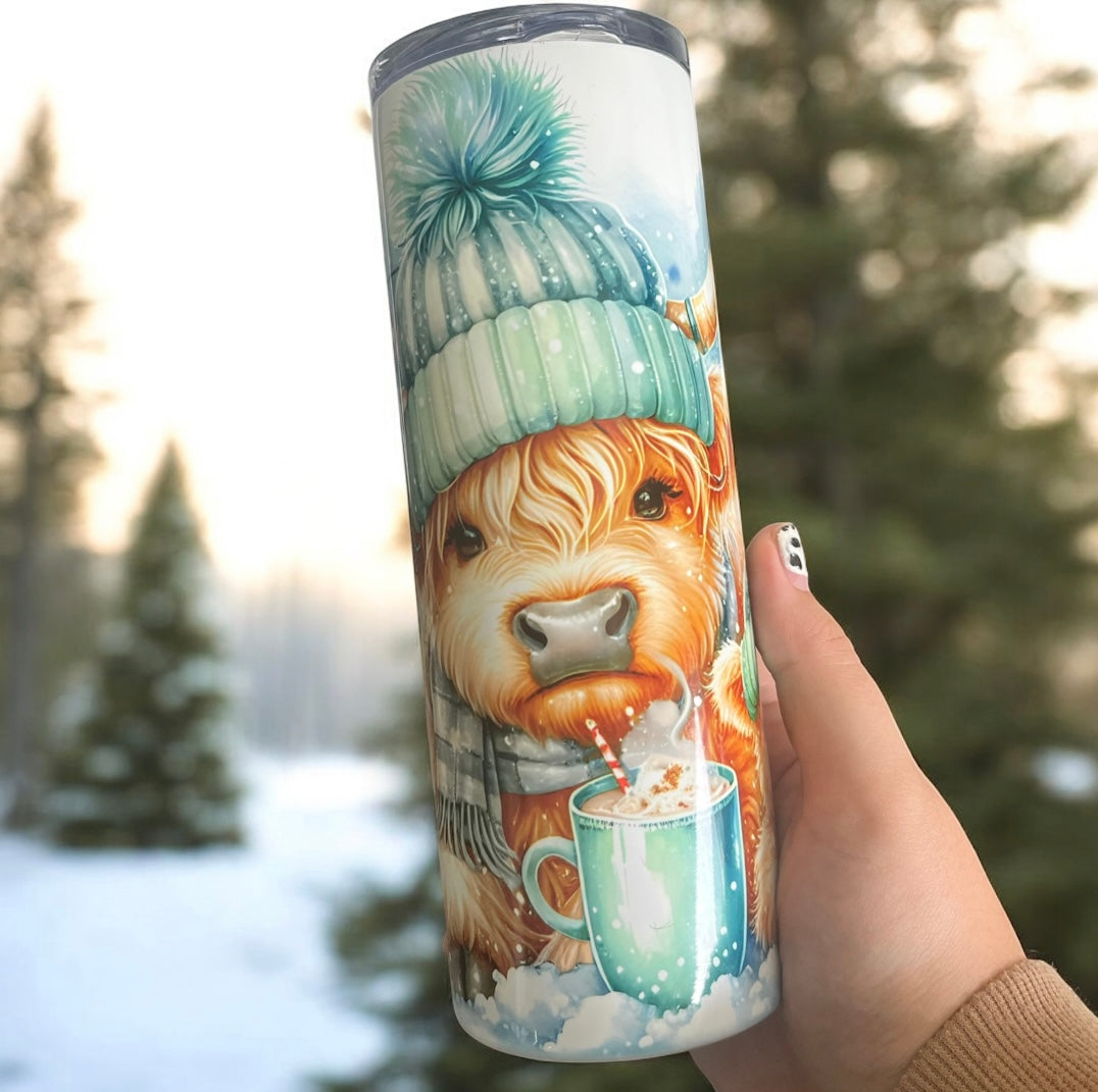 Winter Highland Cow Tumbler