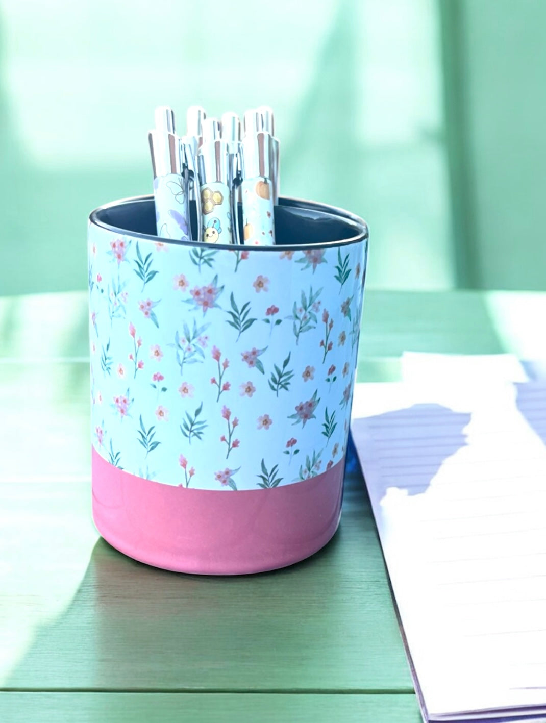 Pink Floral Pen Pot