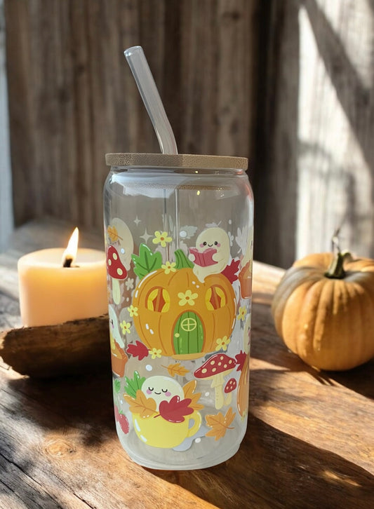 Bookish Ghosts Glass Can Bamboo Lid