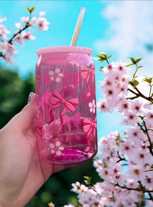 Pink Bow Plastic Libby Can With Lid