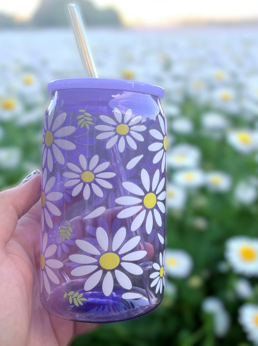 Purple Daisy Plastic Libby Can With Lid