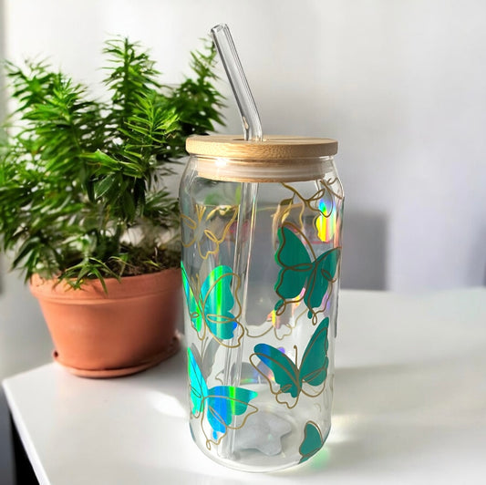 Butterfly Glass Can Bamboo Lid