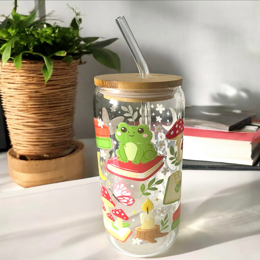 Bookish frog Glass Can Bamboo Lid