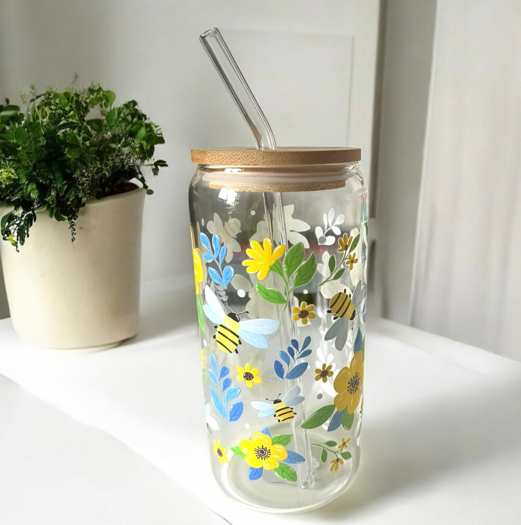 Busy Bee Glass Can Bamboo Lid