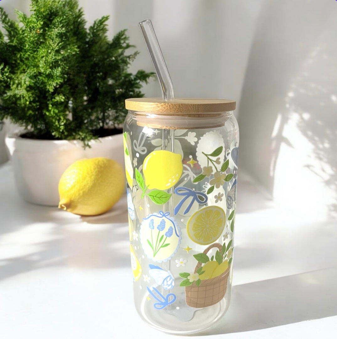 Lavender Bee Glass Can Bamboo Lid