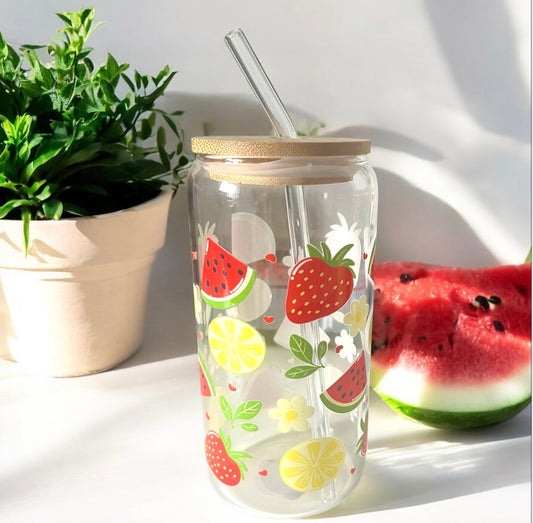 Summer Fruits Glass Can Bamboo Lid