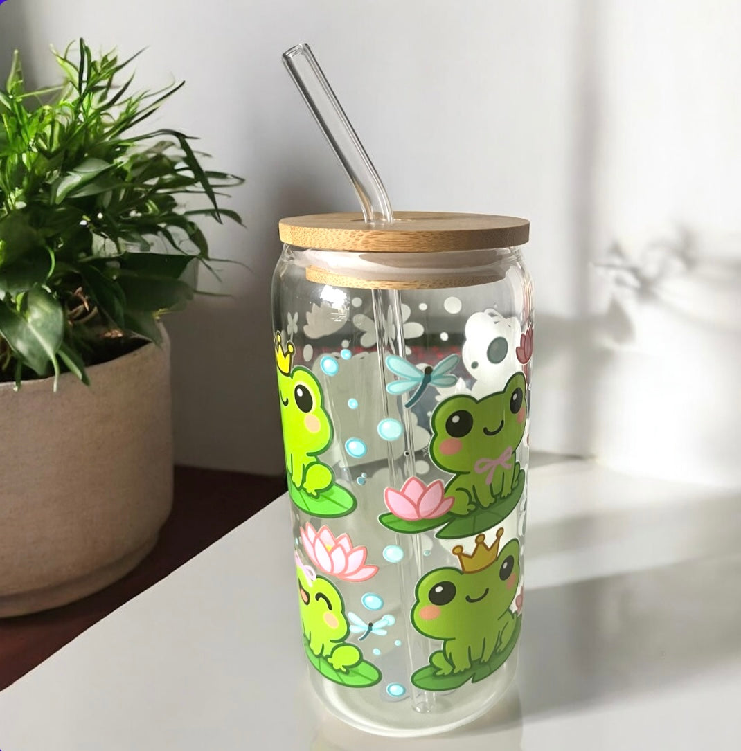 Lilypad Frog Glass Can Bamboo Lid
