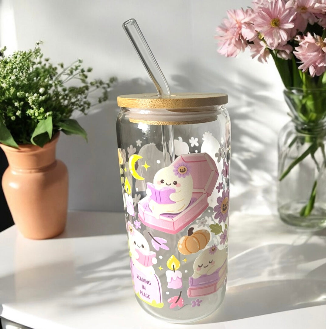 BOOkish Ghost Glass Can Bamboo Lid