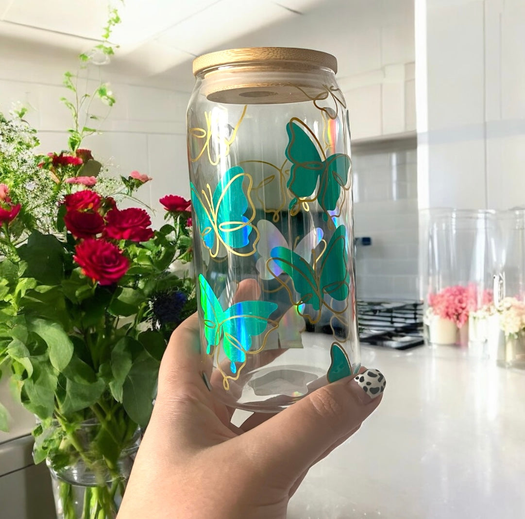Butterfly Glass Can Bamboo Lid