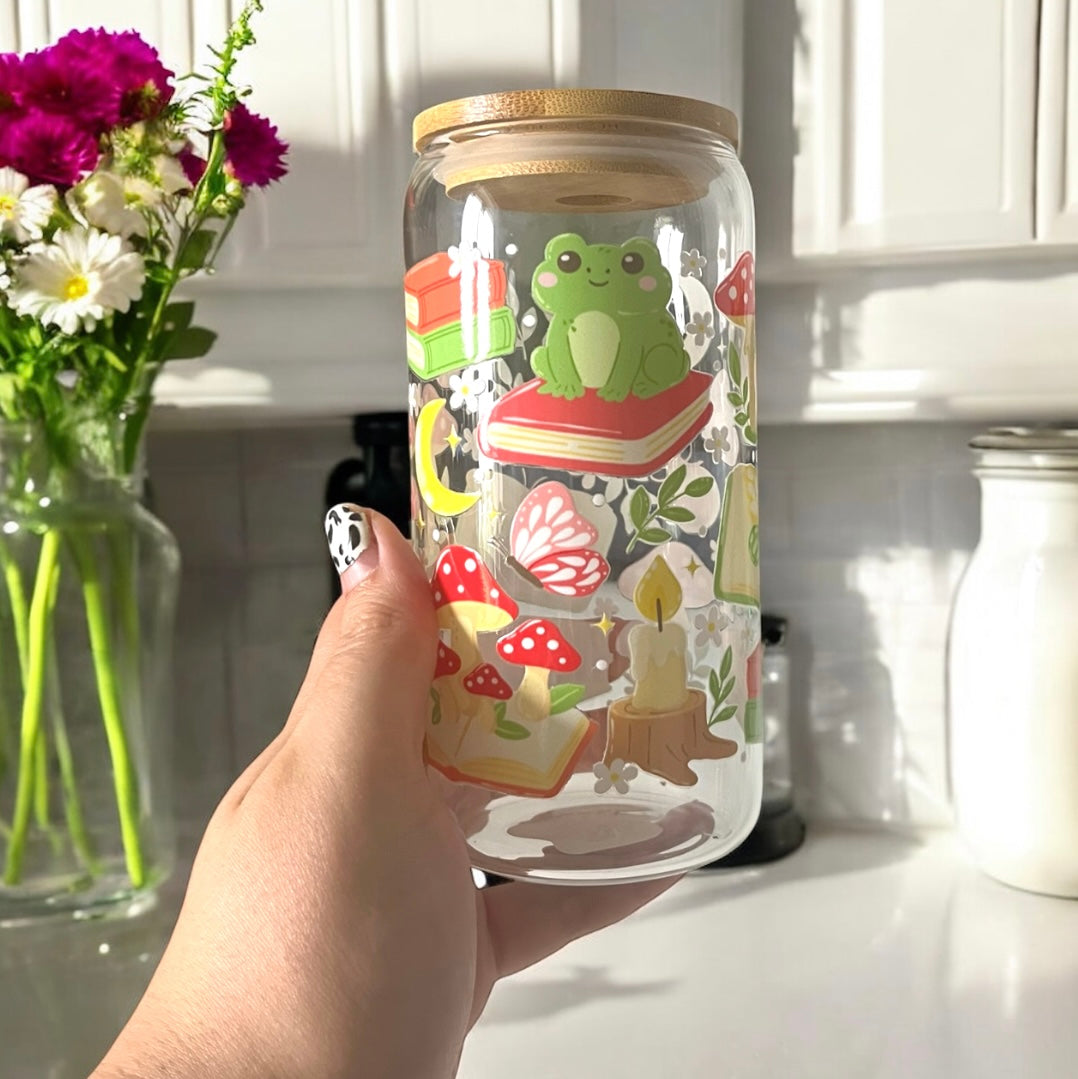Bookish frog Glass Can Bamboo Lid