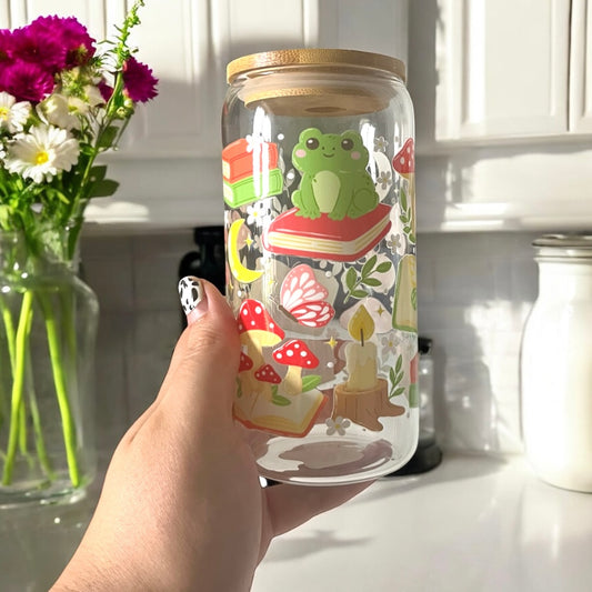 Bookish frog Glass Can Bamboo Lid