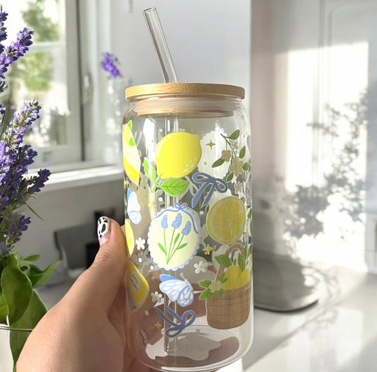 Lavender Bee Glass Can Bamboo Lid