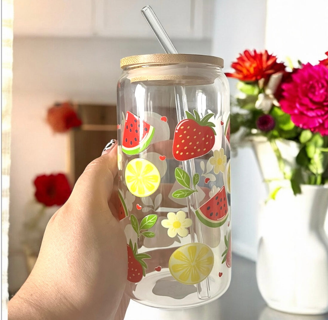 Summer Fruits Glass Can Bamboo Lid