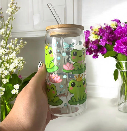 Lilypad Frog Glass Can Bamboo Lid