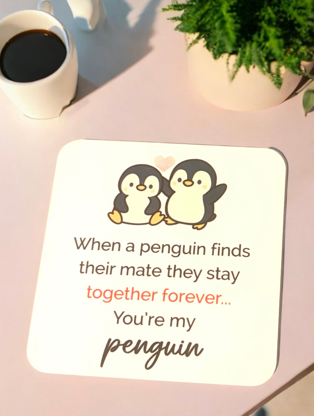 Cute Penguin Valentines Mug Coaster Set