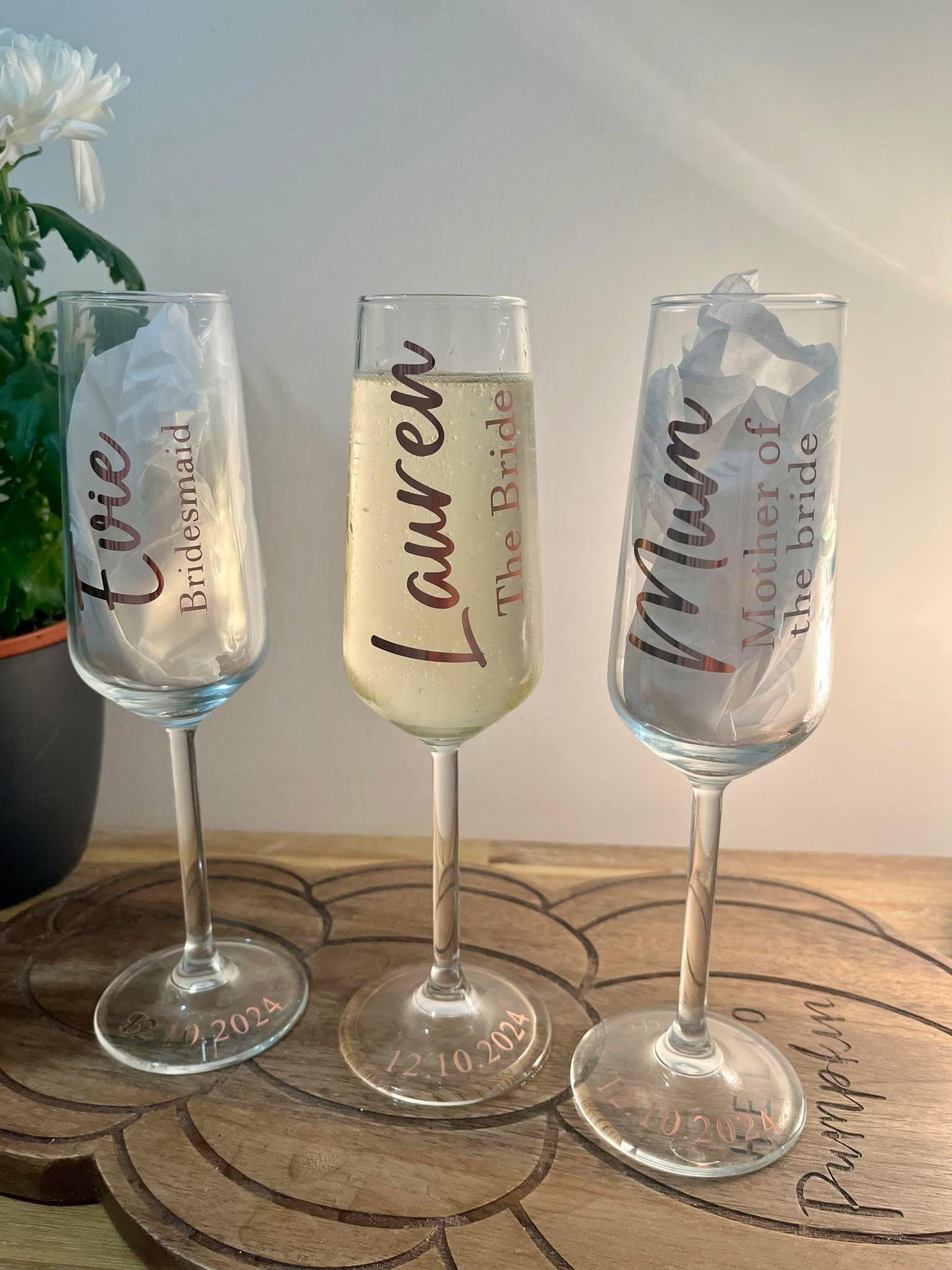Personalised Bridal Champagne Glasses - Bridesmaid Glasses