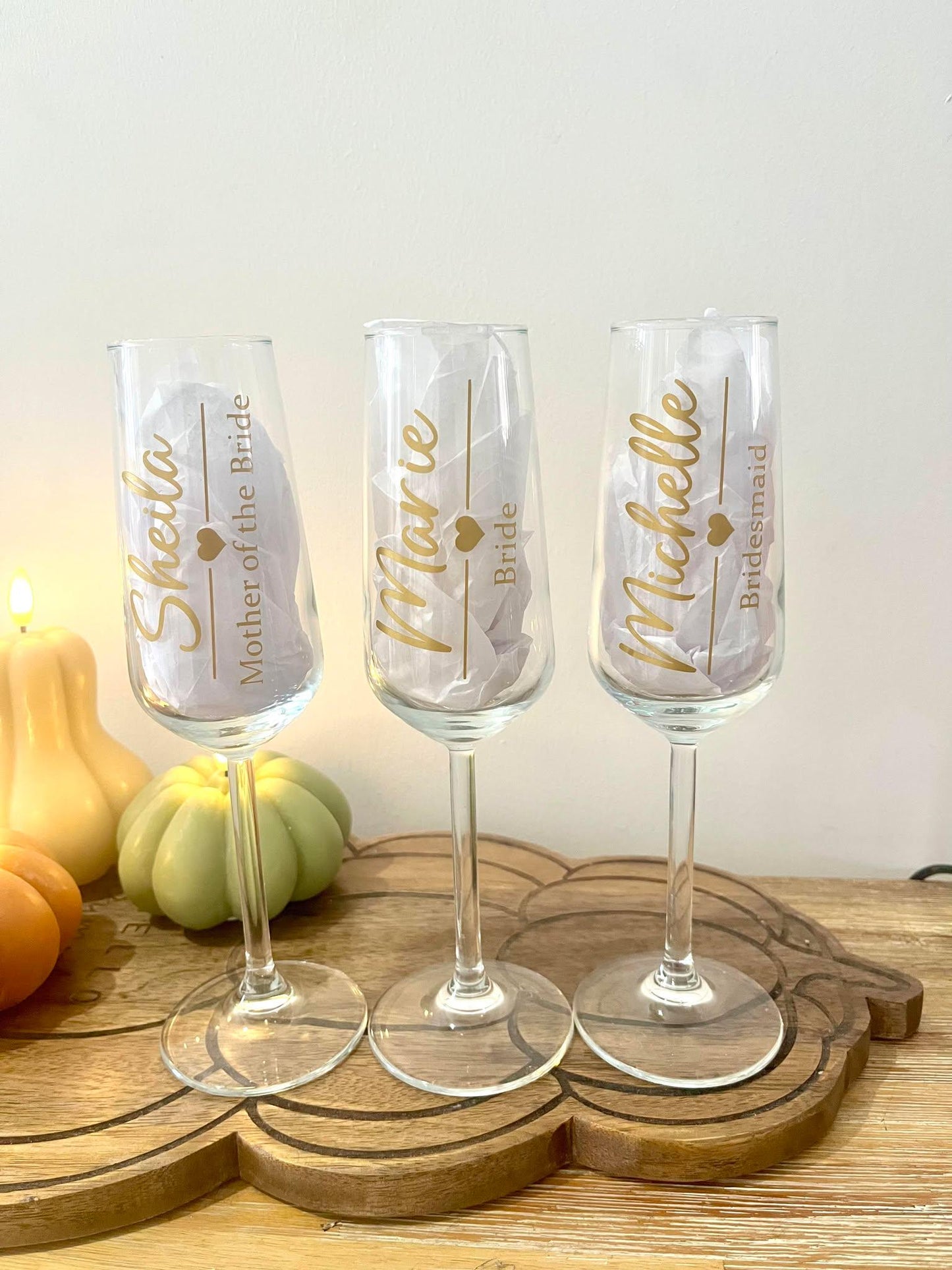 Personalised Bridal Champagne Glasses - Bridesmaid Glasses