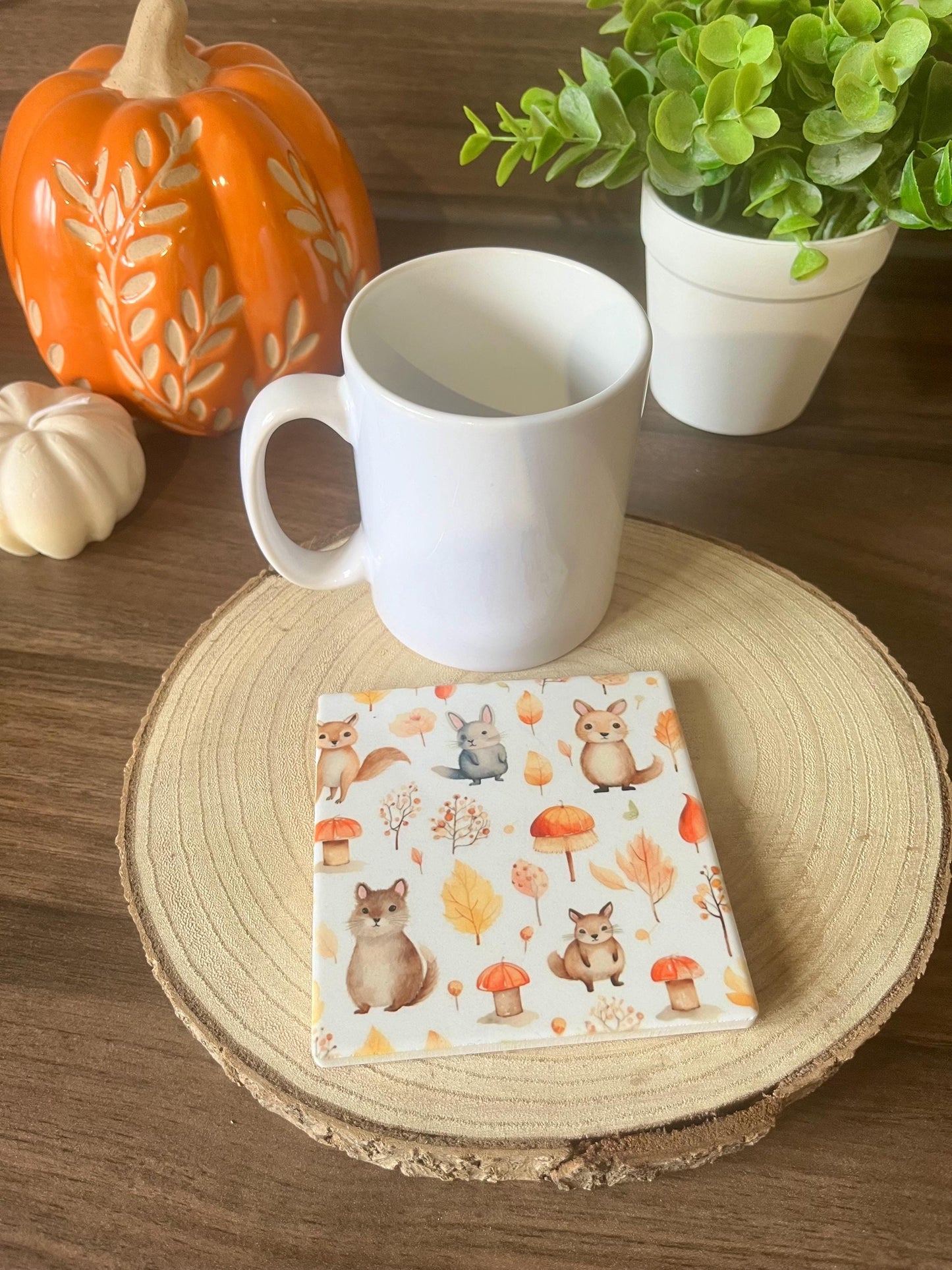 Autumn woodland Ceramic coaster