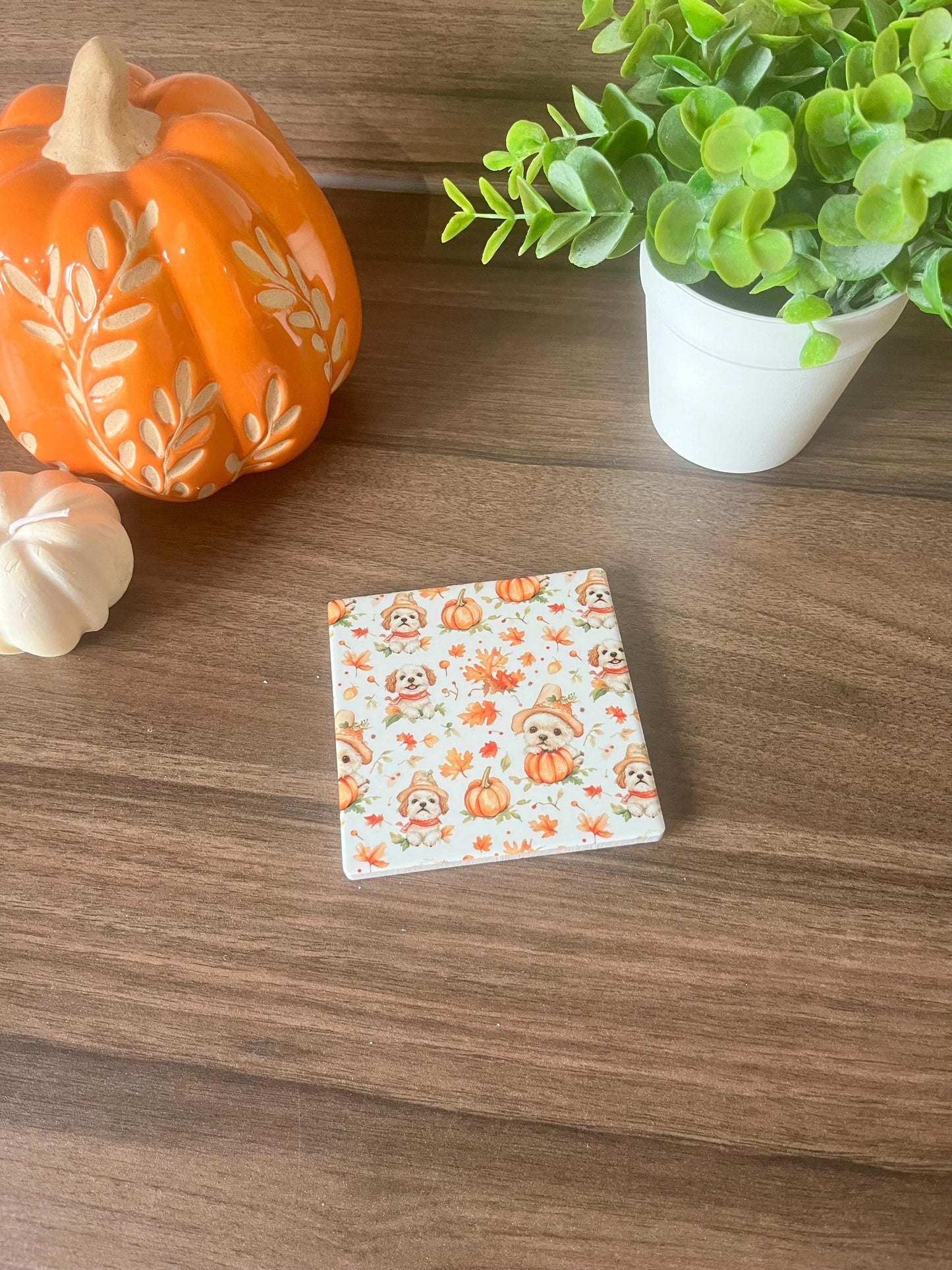 Autumn dog Ceramic coaster
