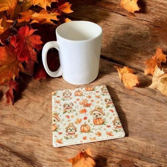 Autumn dog Ceramic coaster