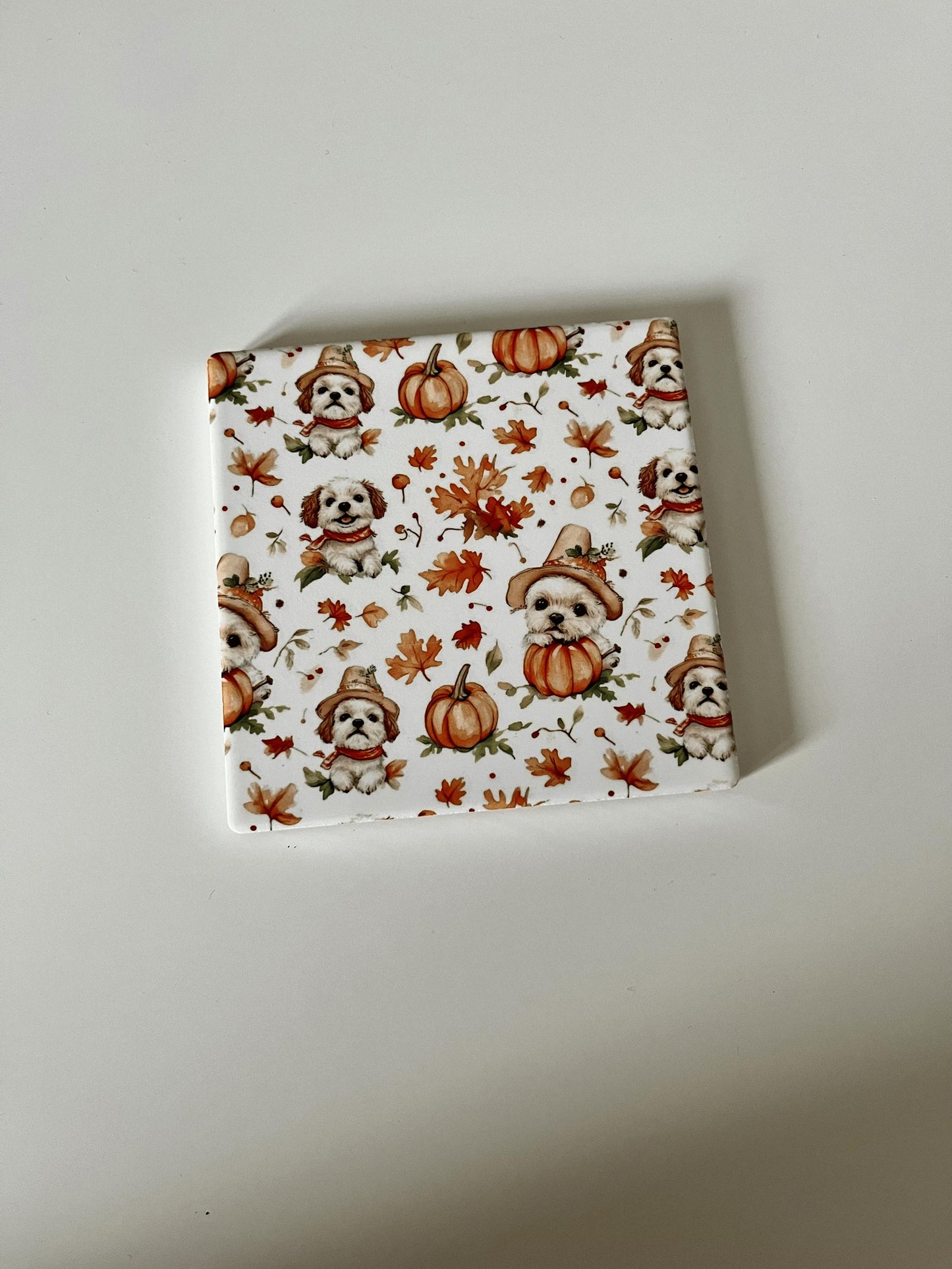 Autumn dog Ceramic coaster