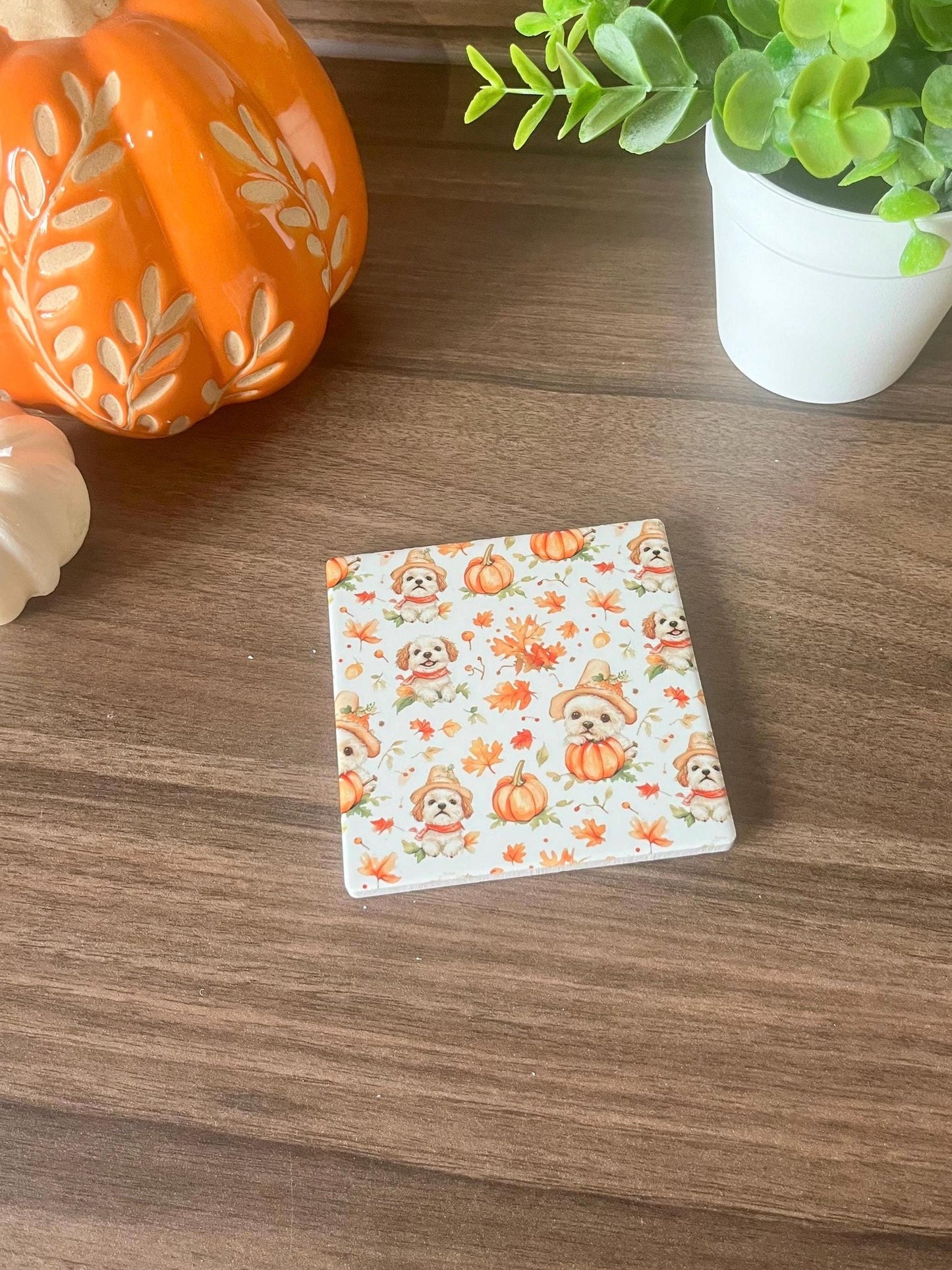 Autumn dog Ceramic coaster