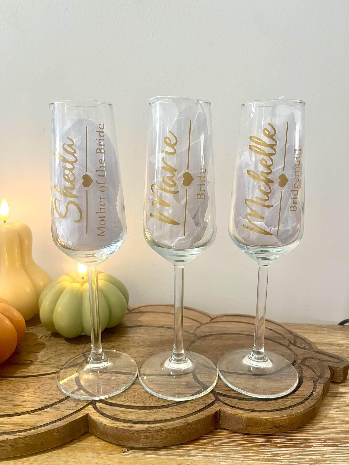 Personalised Bridal Champagne Glasses - Bridesmaid Glasses