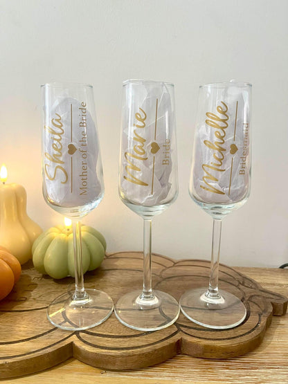 Personalised Bridal Champagne Glasses - Bridesmaid Glasses