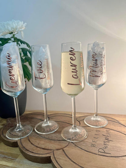 Personalised Bridal Champagne Glasses - Bridesmaid Glasses