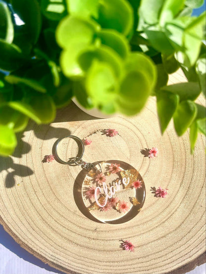 Pink personalised Flower Resin Keychain