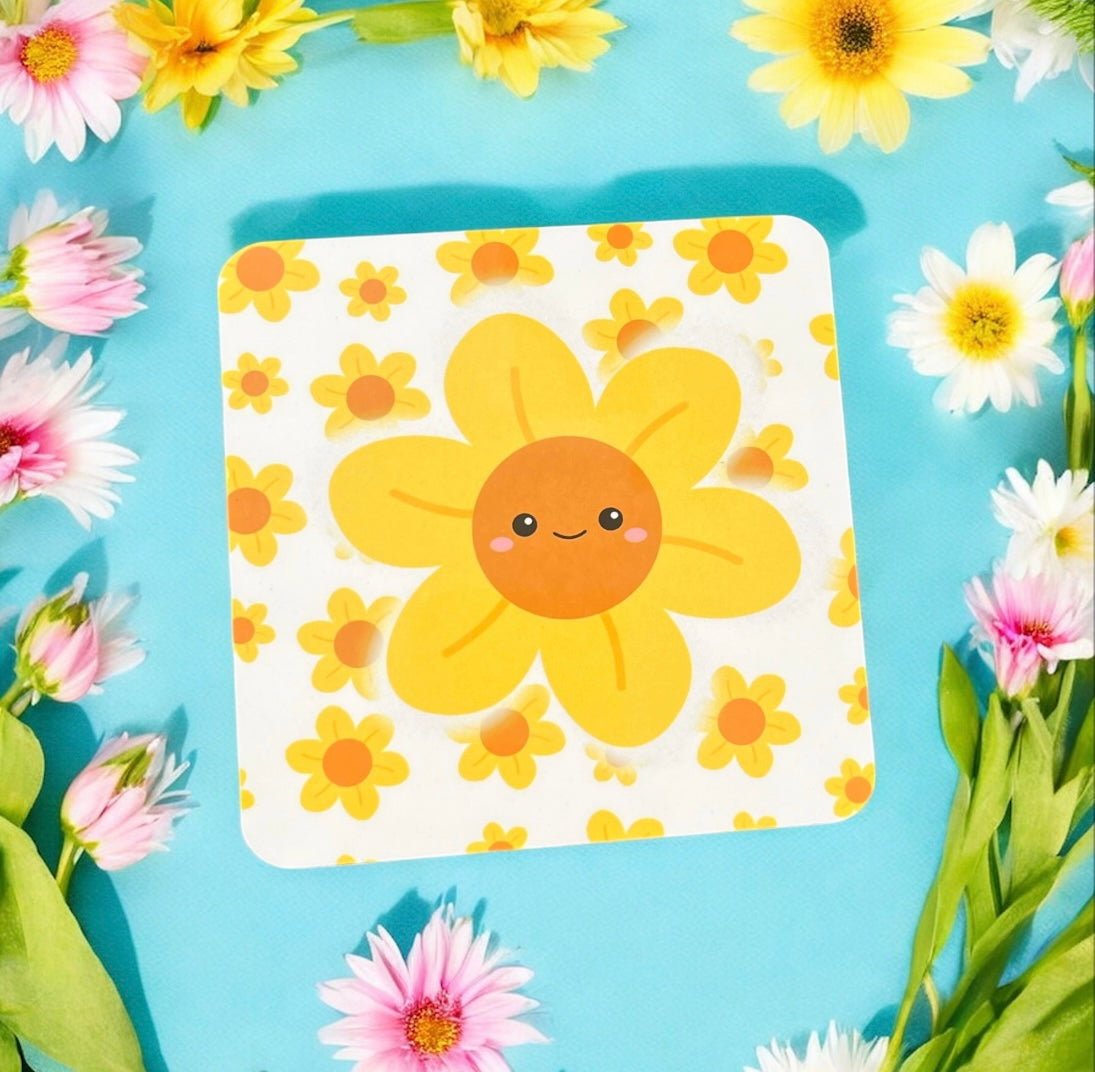 Happy cartoon flower coaster