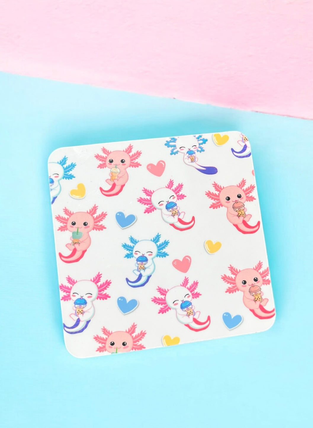 Cute Axolotl Bubble Tea Coffee Coaster