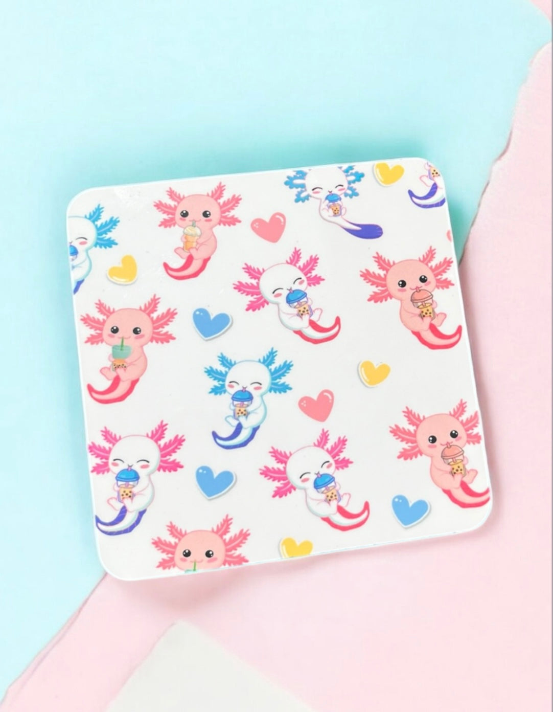 Cute Axolotl Bubble Tea Coffee Coaster