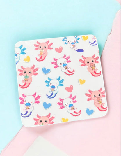 Cute Axolotl Bubble Tea Coffee Coaster