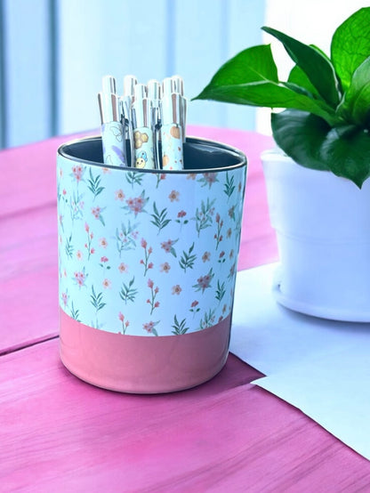 Pink Floral Pen Pot