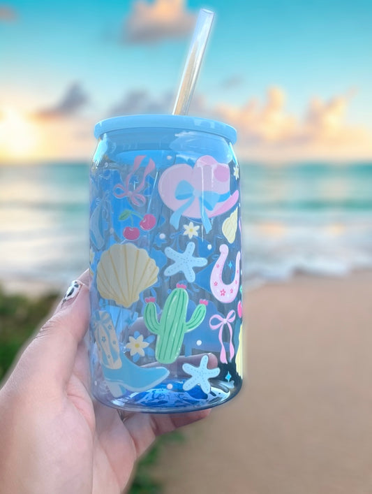Blue sea cowboy Plastic Libby Can With Lid