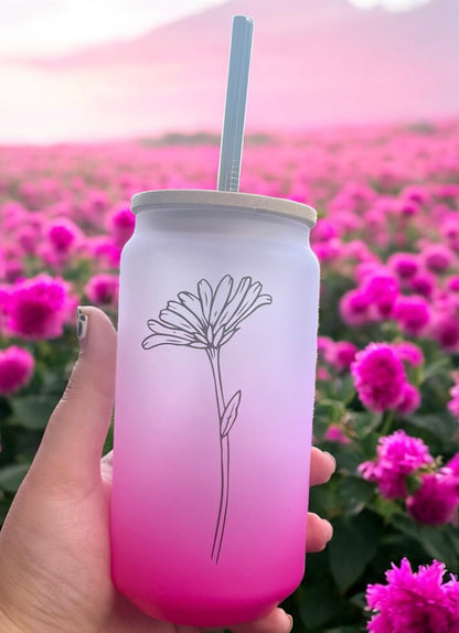 Pink Floral Glass Can Bamboo Lid