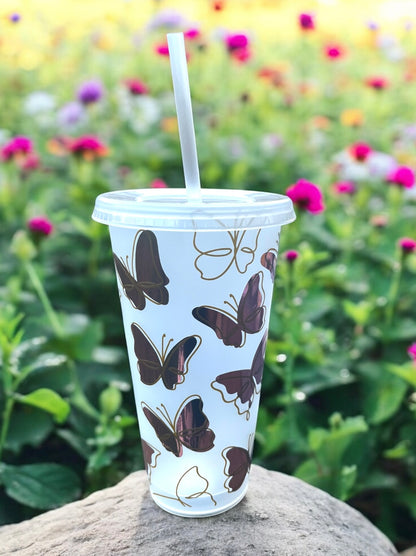 Pink Butterfly Reusable Cold Cup
