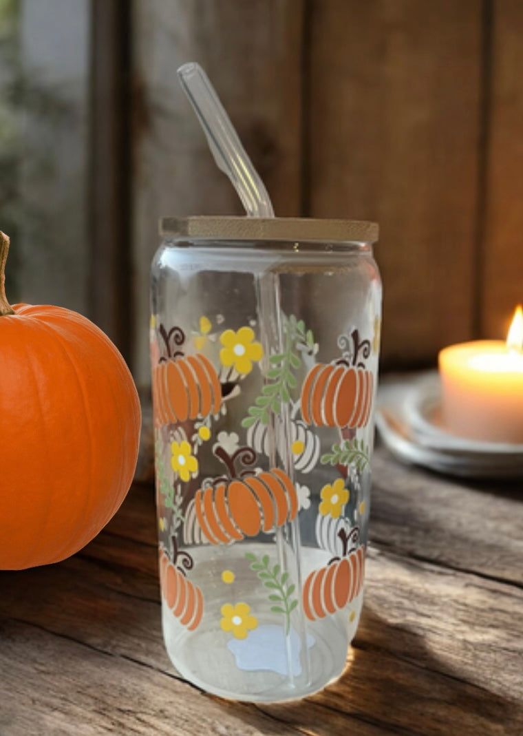 Pumpkin Glass Can Bamboo Lid