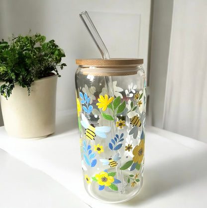 Busy Bee Glass Can Bamboo Lid