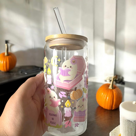 BOOkish Ghost Glass Can Bamboo Lid