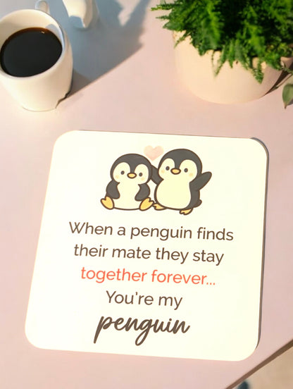 Cute Penguin Valentines Coaster