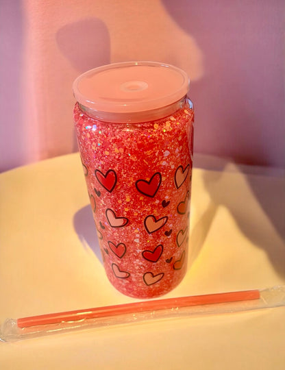 Snow globe Love Heart Glitter Glass Tumbler