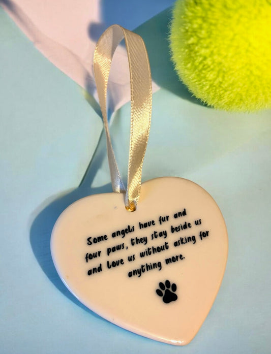 Pet Ceramic Heart Ornament - Some angels have fur