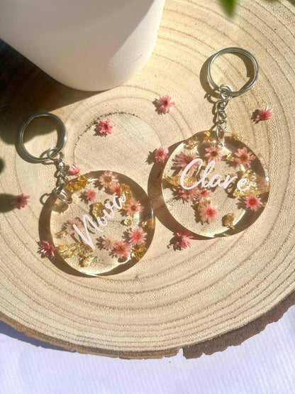 Pink personalised Flower Resin Keychain