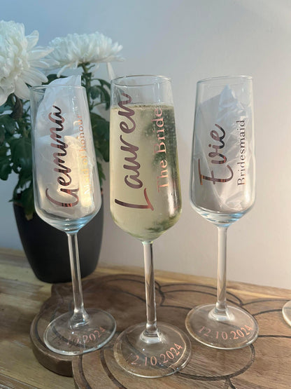 Personalised Bridal Champagne Glasses - Bridesmaid Glasses