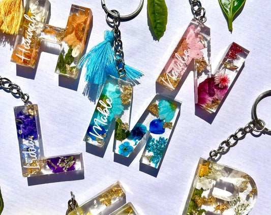 Personalised Flower Initial Resin Keychain